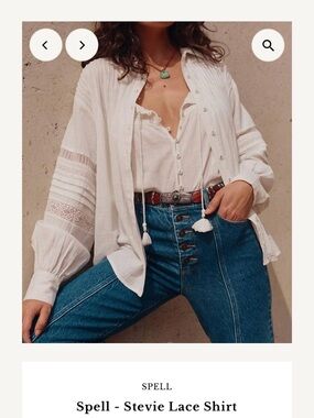 Spell White Stevie Lace Button-Front Shirt NWOT